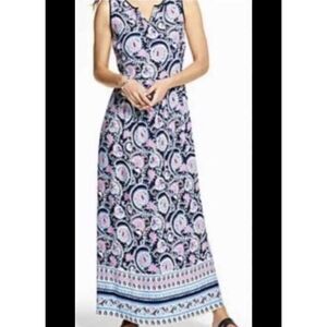 Talbots Womens Dress 14W Paisley Floral Maxi Dress Sleeveless Beach Boho Vneck